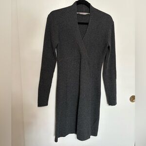Athleta Merino Wool Blend Ribbed V Neck Wrap Midi Sweater Dress  Gray Size Small